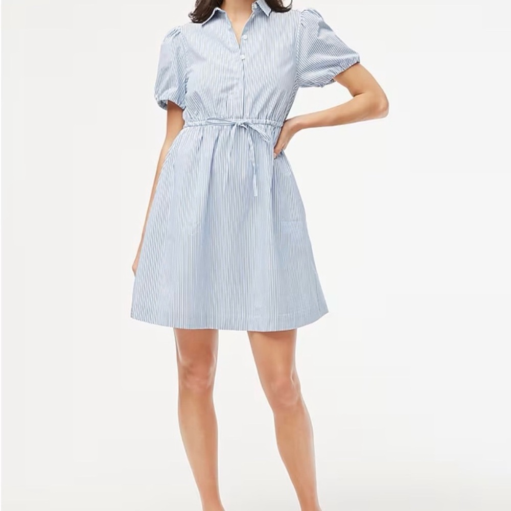 J. Crew striped shirt dress half button with puff sleeves